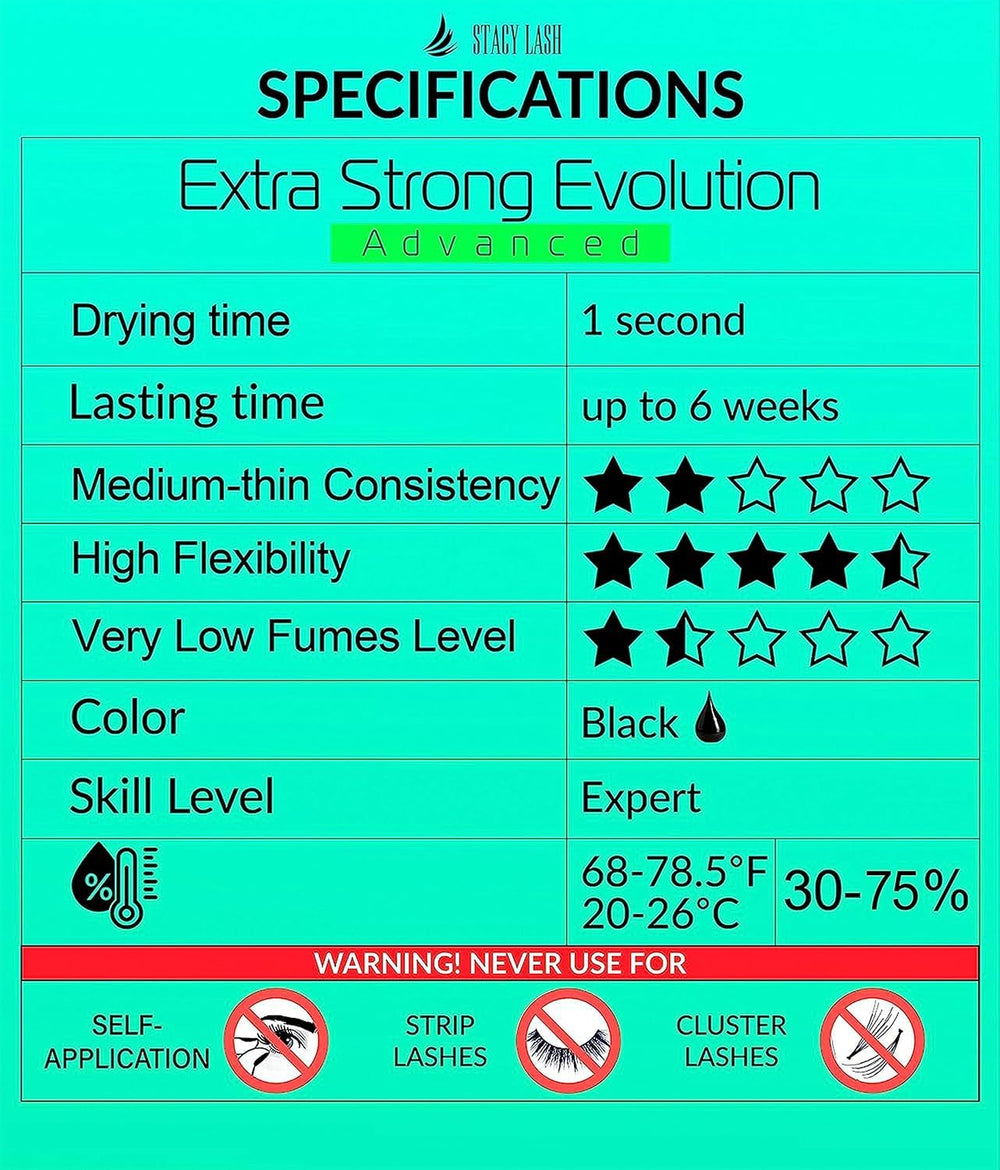 Stacy L ash latex-free, low-fume adhesive close-up highlights safer use for sensitive clients.