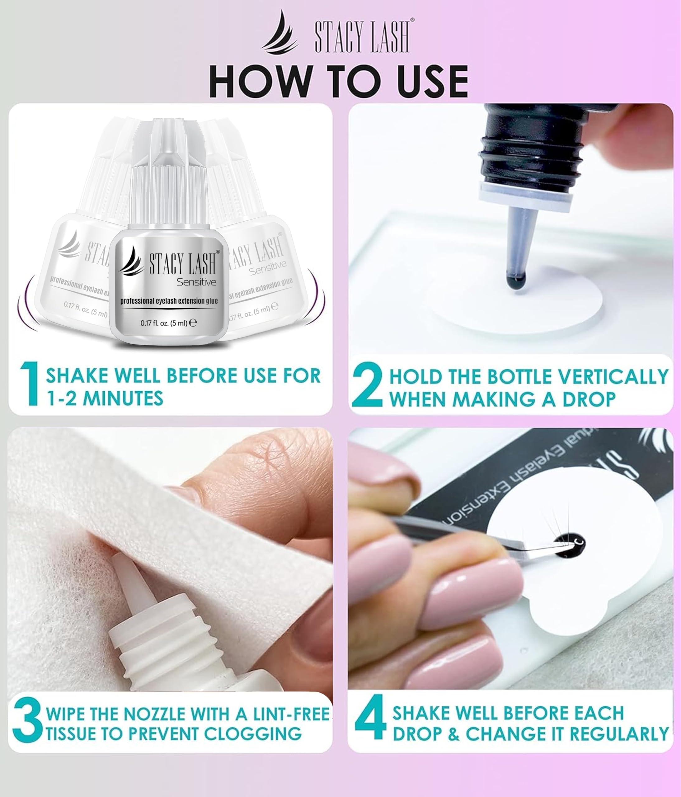 STACY LASH Low fumes formula bottle with label visible