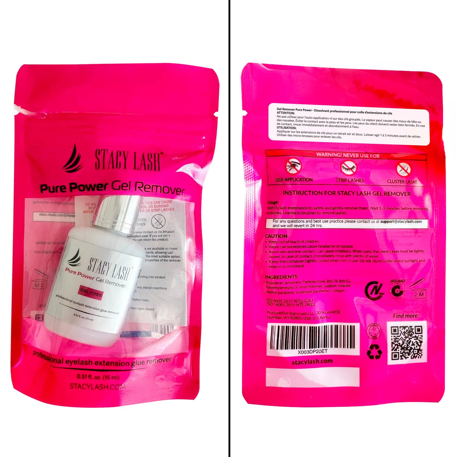 STACY LASH packaging 15 ml bottle for compact, travel-ready use