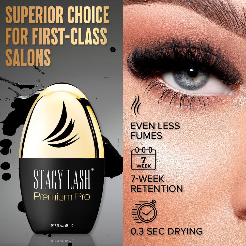 Stacy Lash Premium Pro glue close-up for precise lash placement and smooth application
