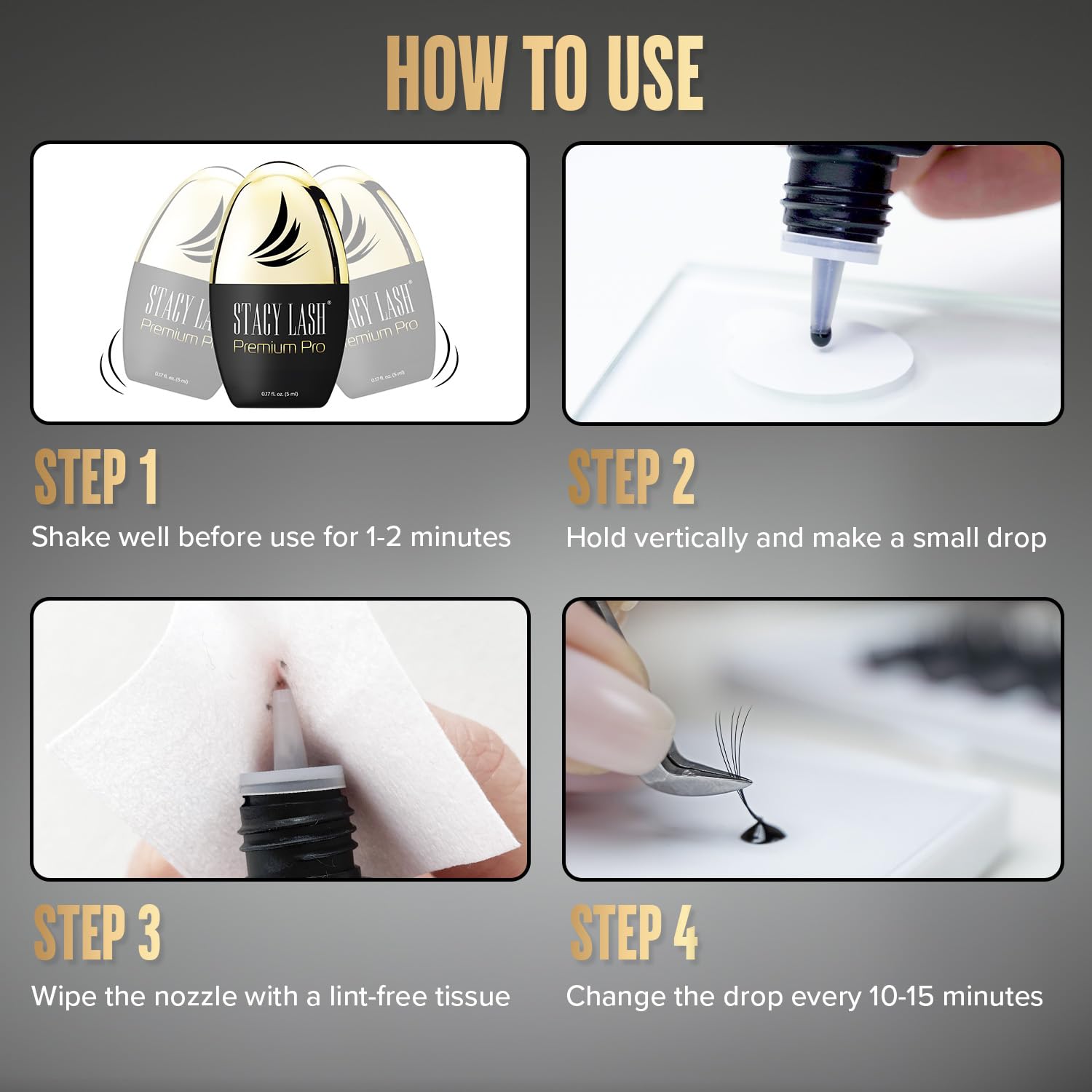 Stacy Lash Premium Pro glue texture enables even distribution on lashes