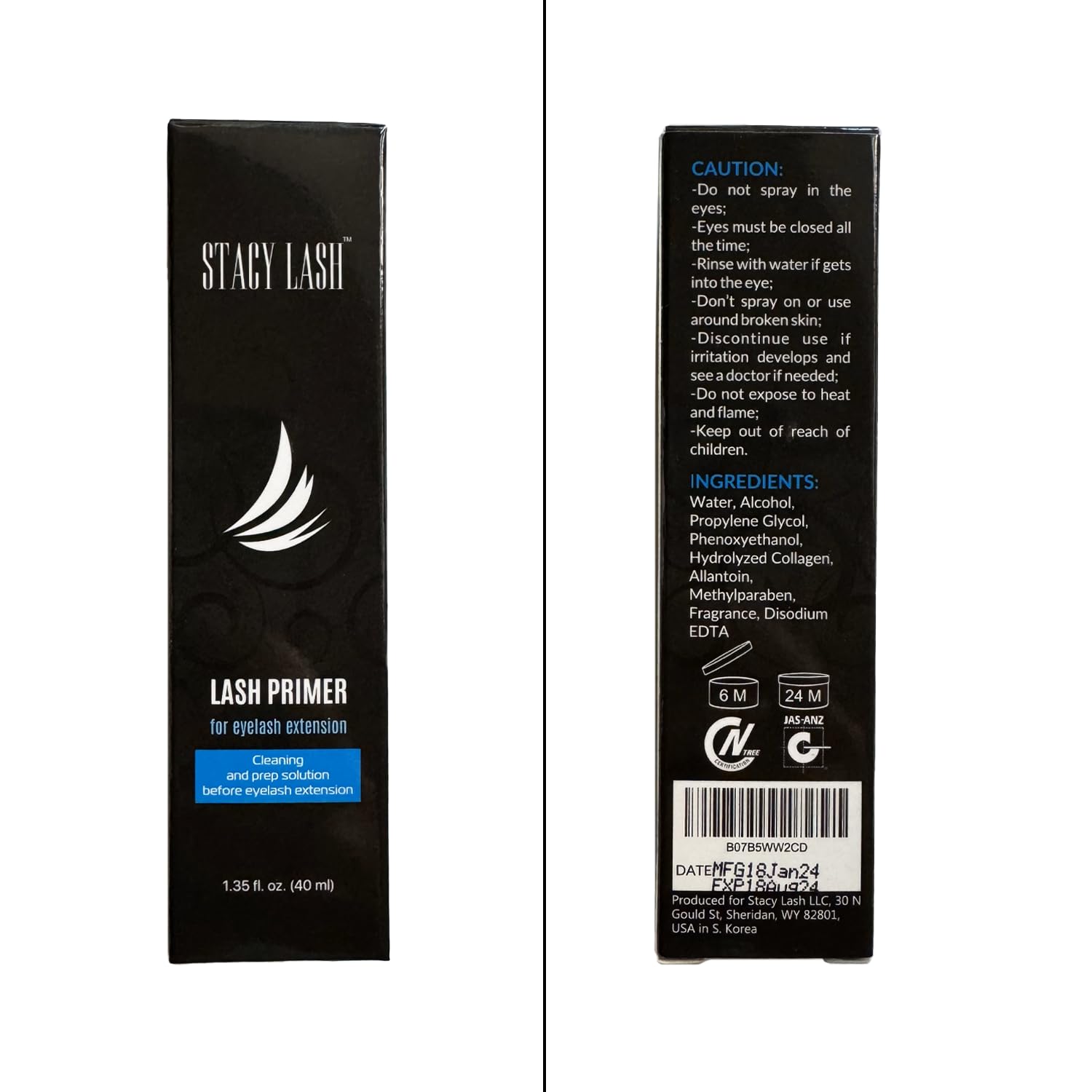 STACY LASH primer bottle on dresser with accessories for easy access during sessions.