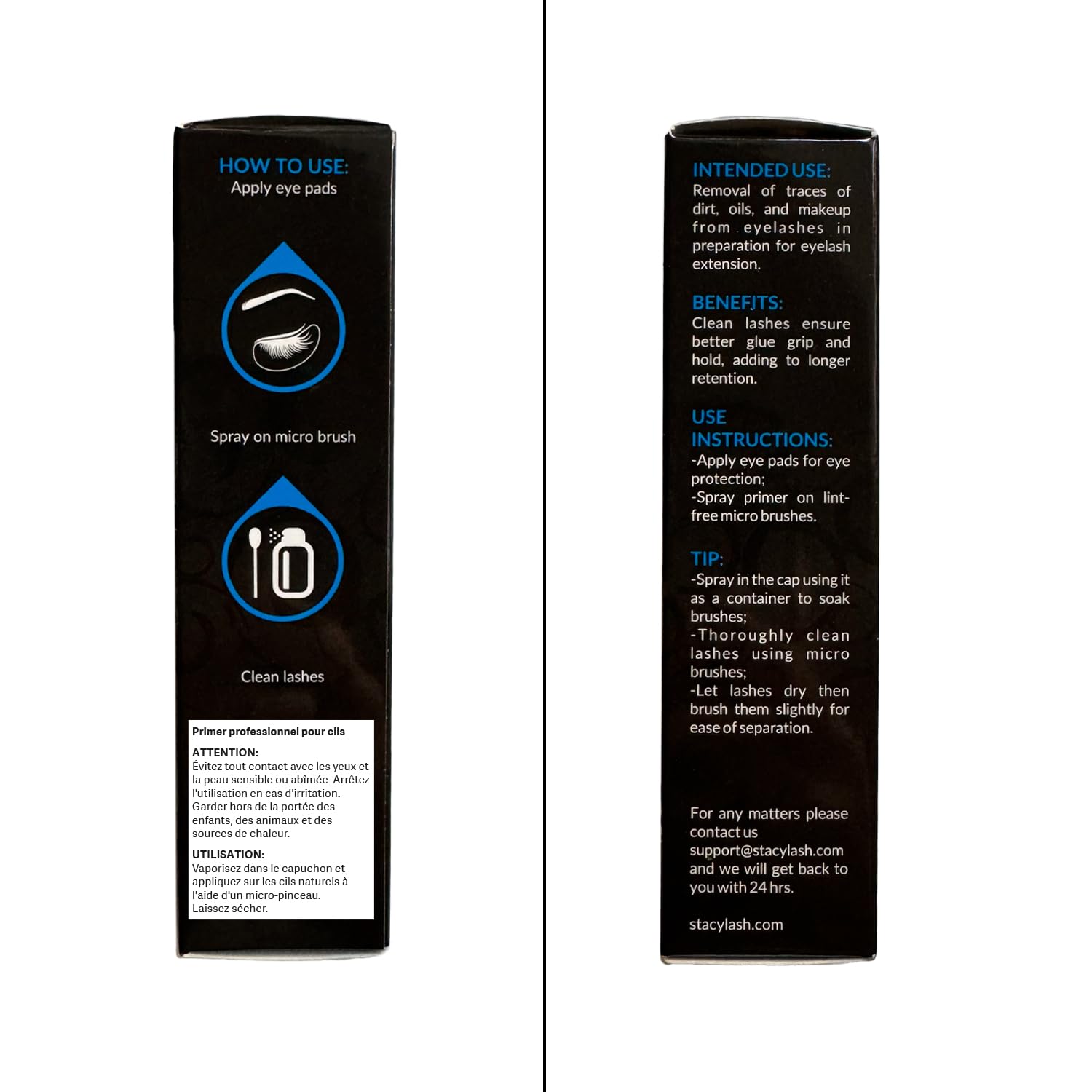 STACY LASH eyelash primer used during client appointment improves prep quality.