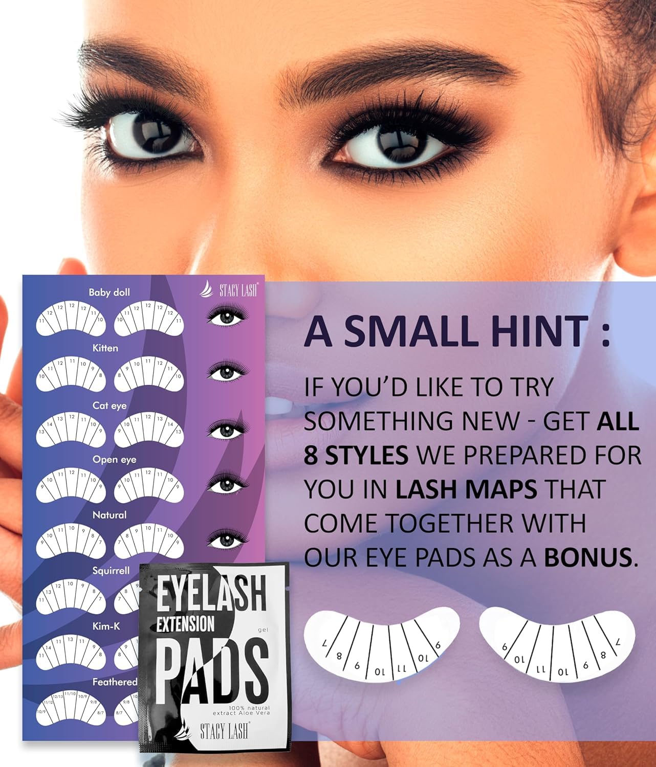 STACY LASH thin, breathable hydrogel pads keep the client comfortable