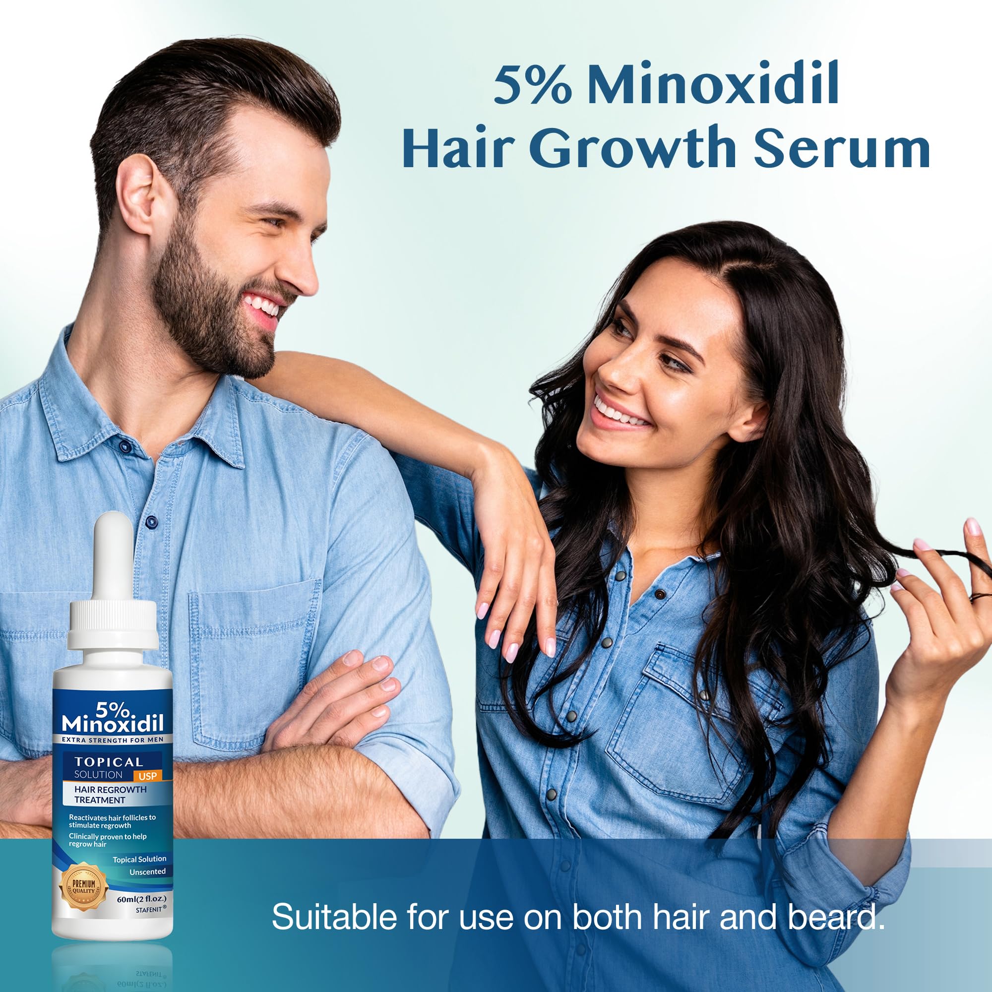 Stafenit minoxidil-biotin serum texture closeup highlights smooth application and absorption.