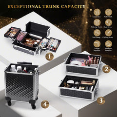 Stagiant 4-in-1 makeup train case with top pouch for quick access.