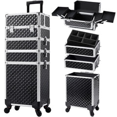 Stagiant rolling makeup case on wheels, ready for travel and easy transport.