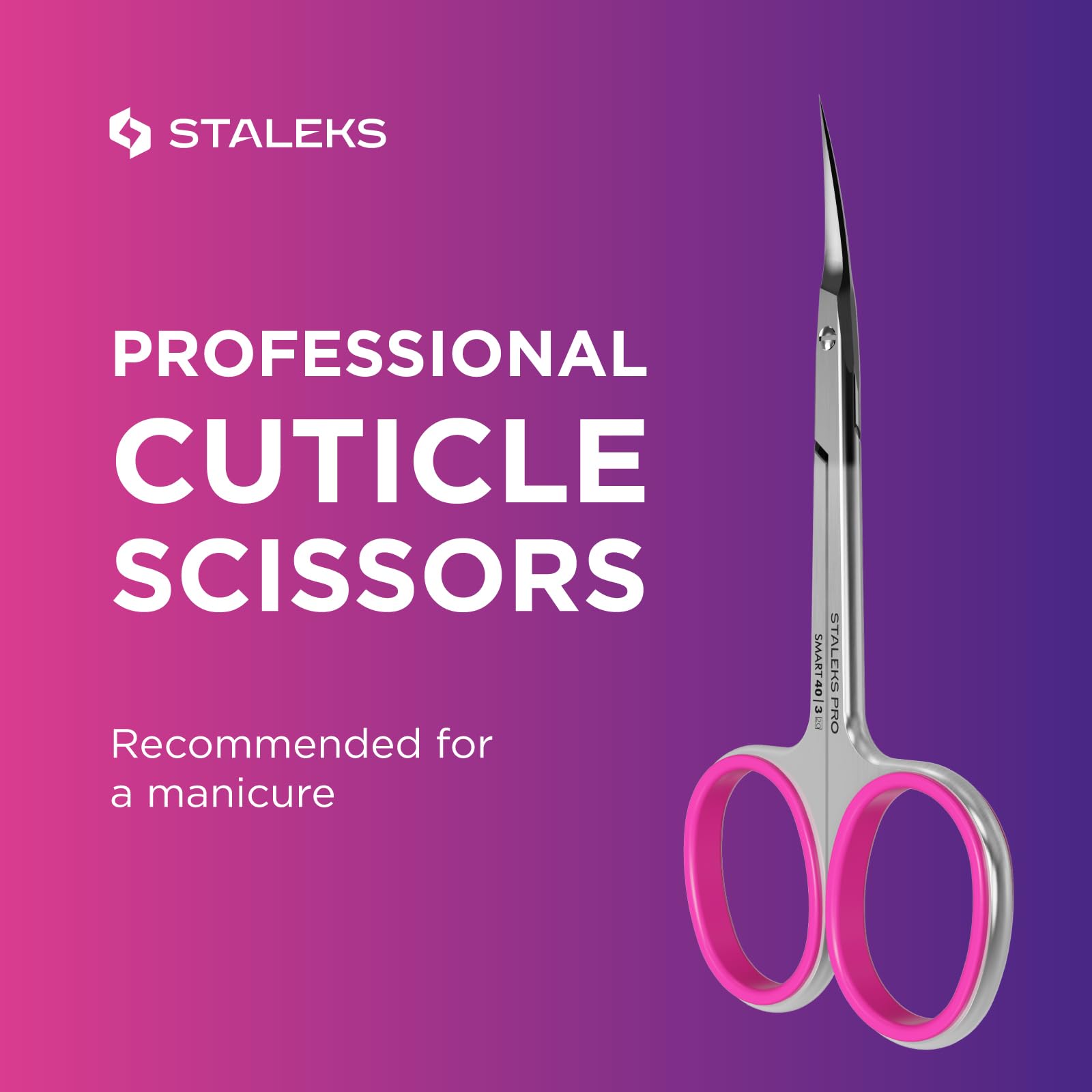 Staleks Pro cuticle scissors extra-fine blades for delicate work.