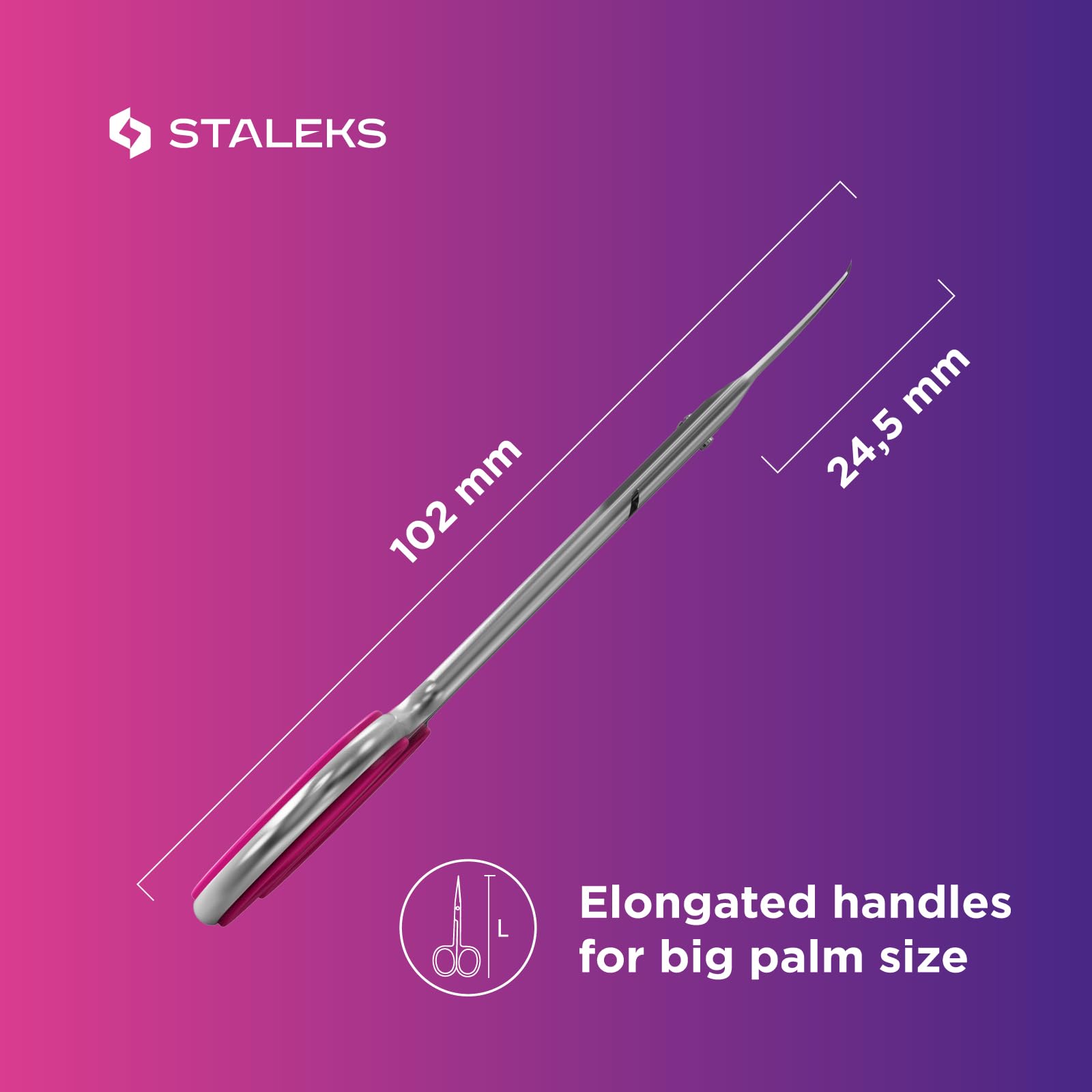 Staleks Pro cuticle scissors in use in a salon setting for professional results