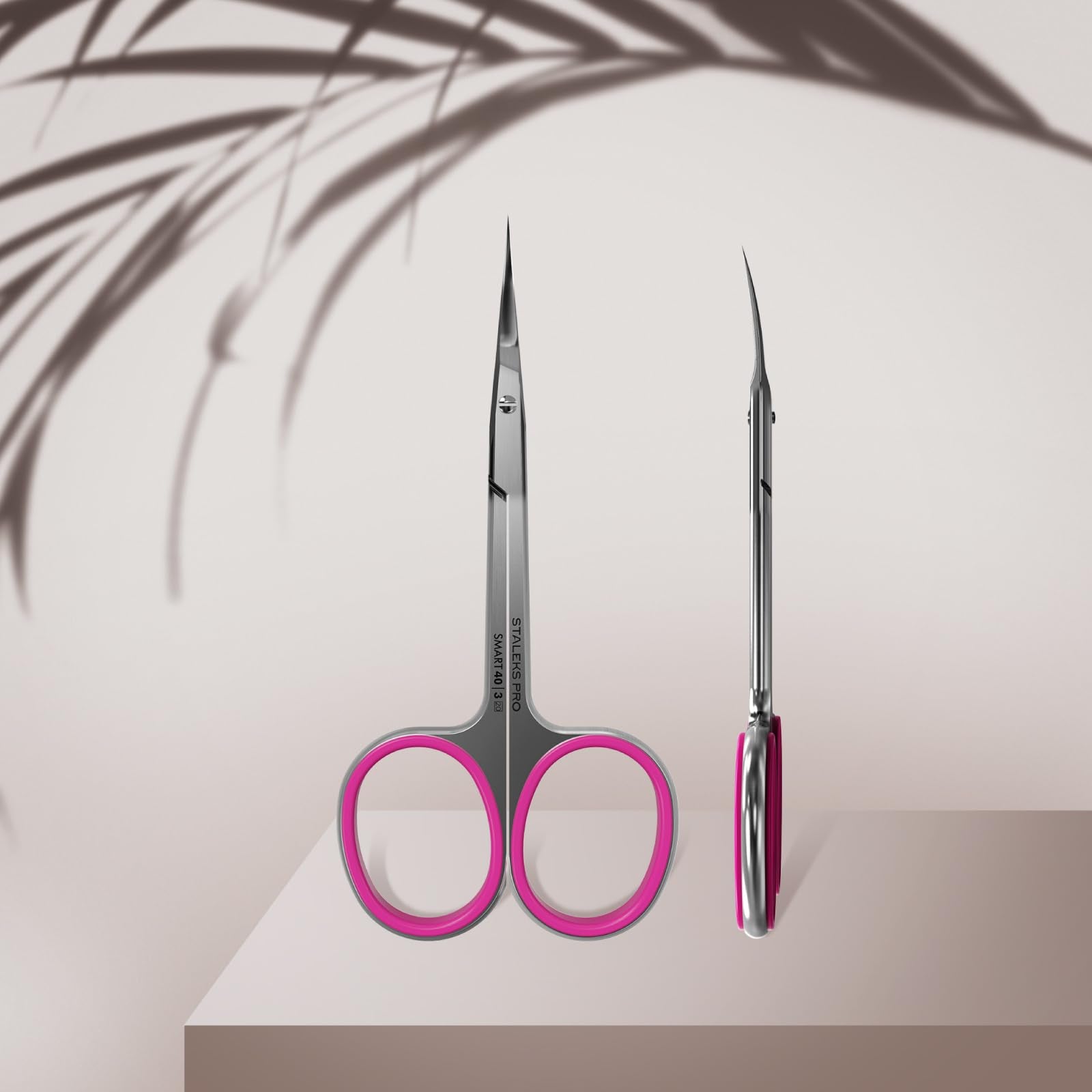 Staleks Pro cuticle scissors stainless steel body for durability.