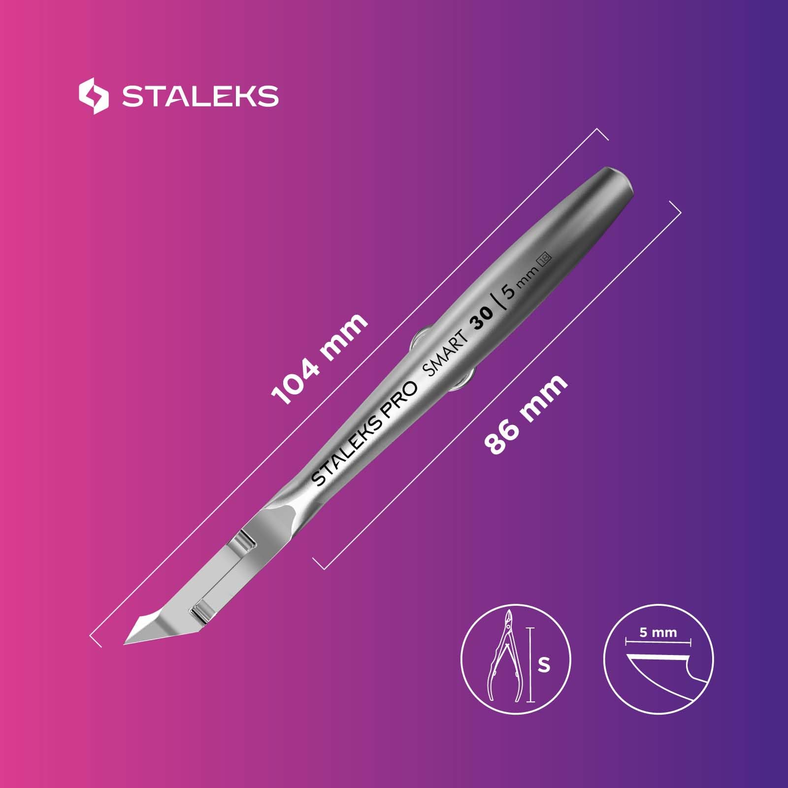 Staleks Pro Cuticle Trimmer in use during manicure for precise cuticle work.