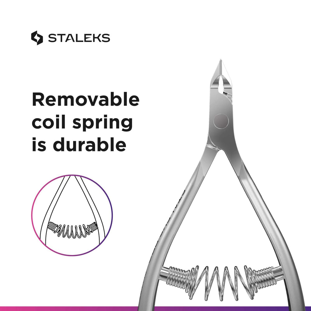Staleks Pro Cuticle Trimmer stainless steel body resists corrosion for durability.