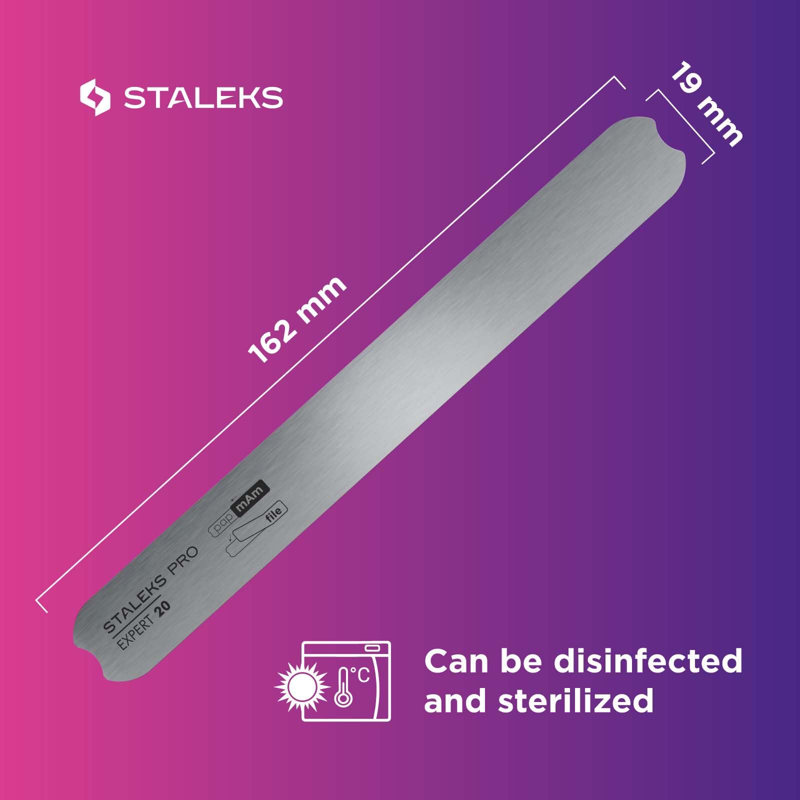 Staleks Pro straight base supports hygienic manicure and pedicure with disposables.