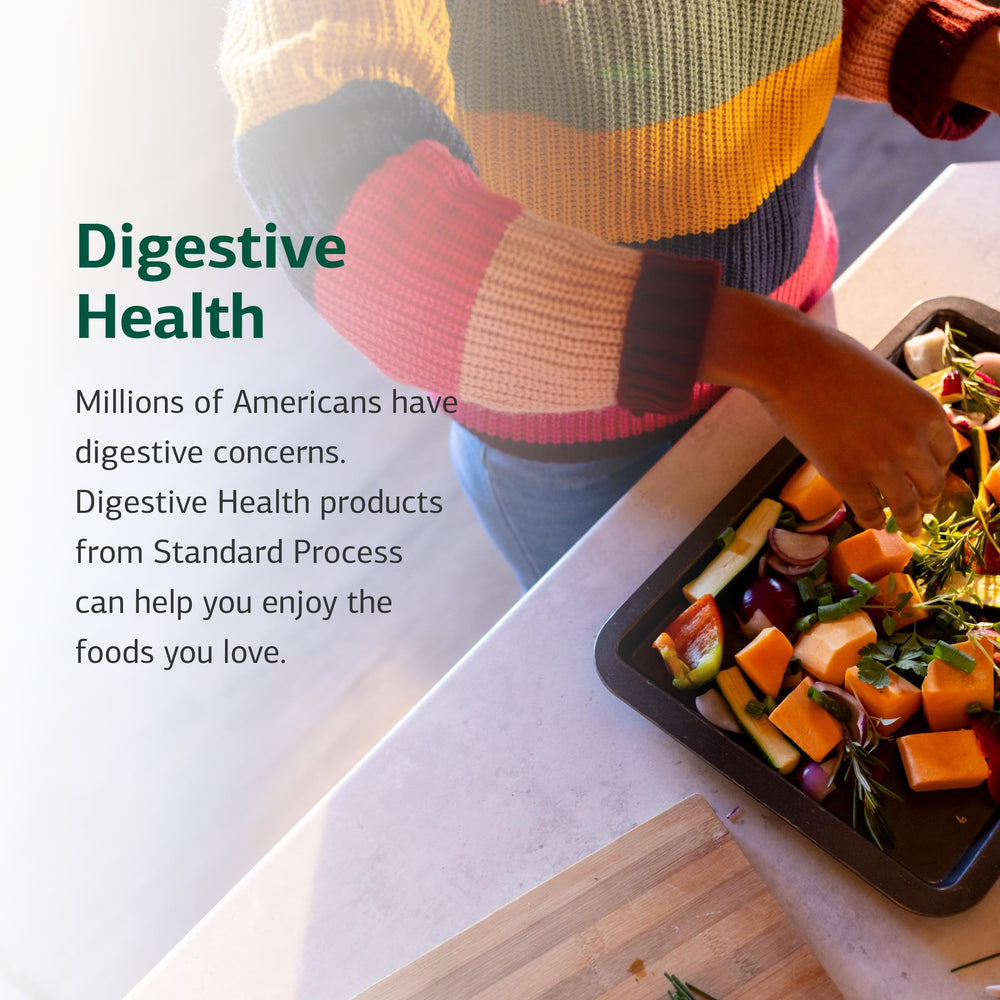 Standard Process Zymex capsules with carrots and beets visuals.