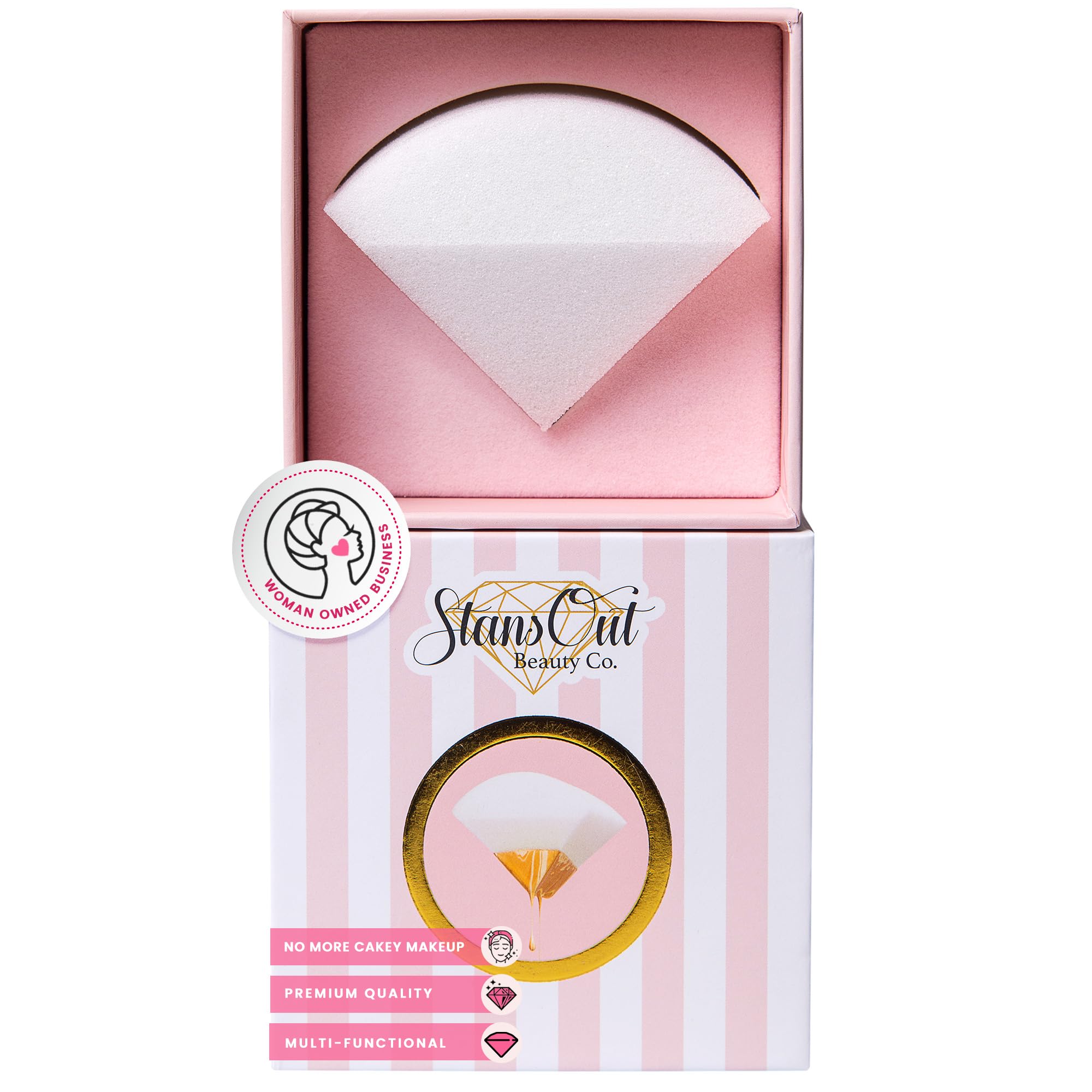 StansOut Memory Foam Makeup Sponge close-up shows ultra-soft texture for smooth blending.