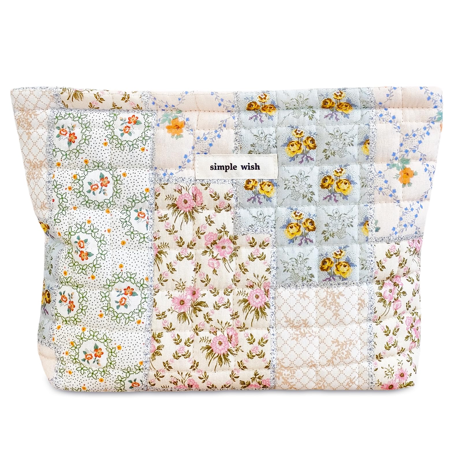 STARDW cotton quilted makeup bag with floral pattern keeps cosmetics organized on the go.