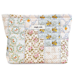 STARDW cotton quilted makeup bag with floral pattern keeps cosmetics organized on the go.
