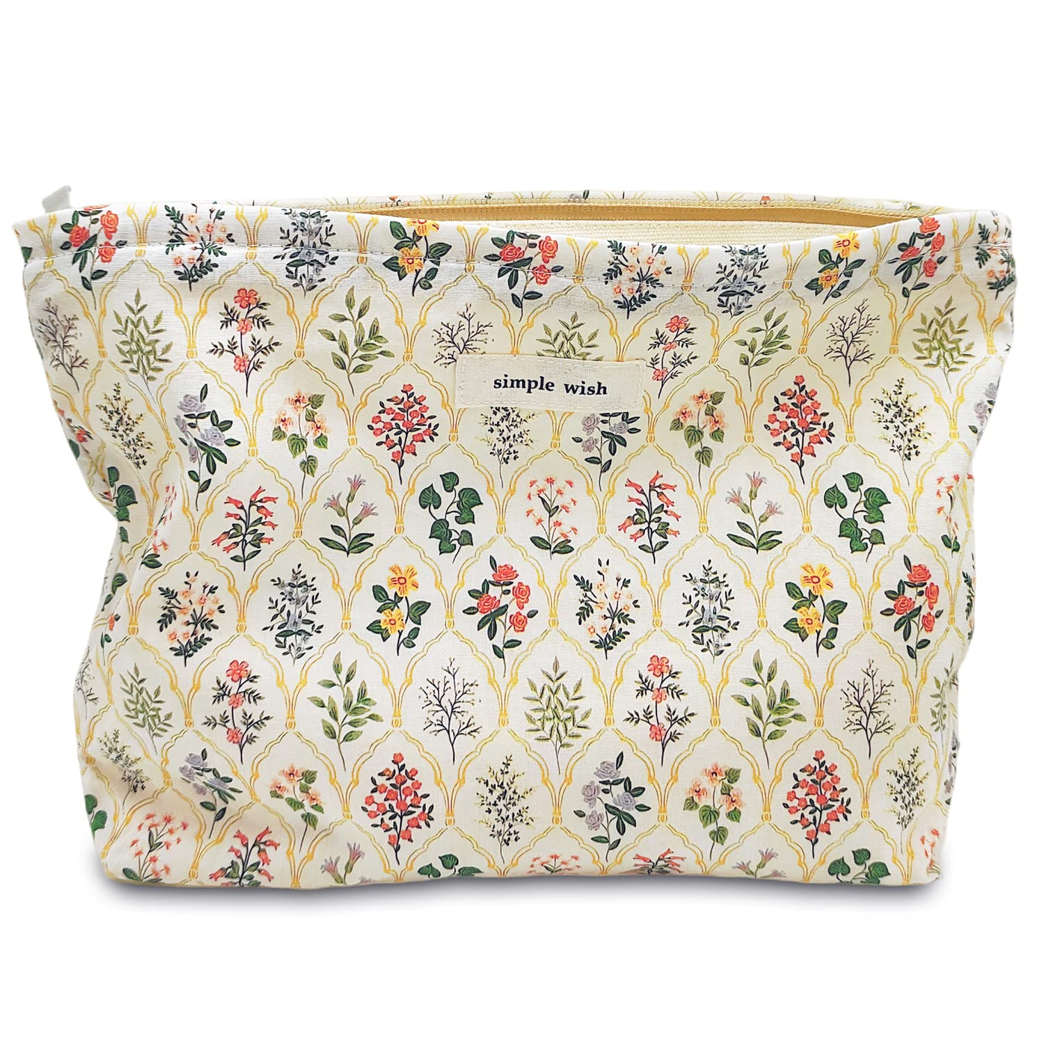 STARDW floral makeup bag open showing roomy interior for easy access.