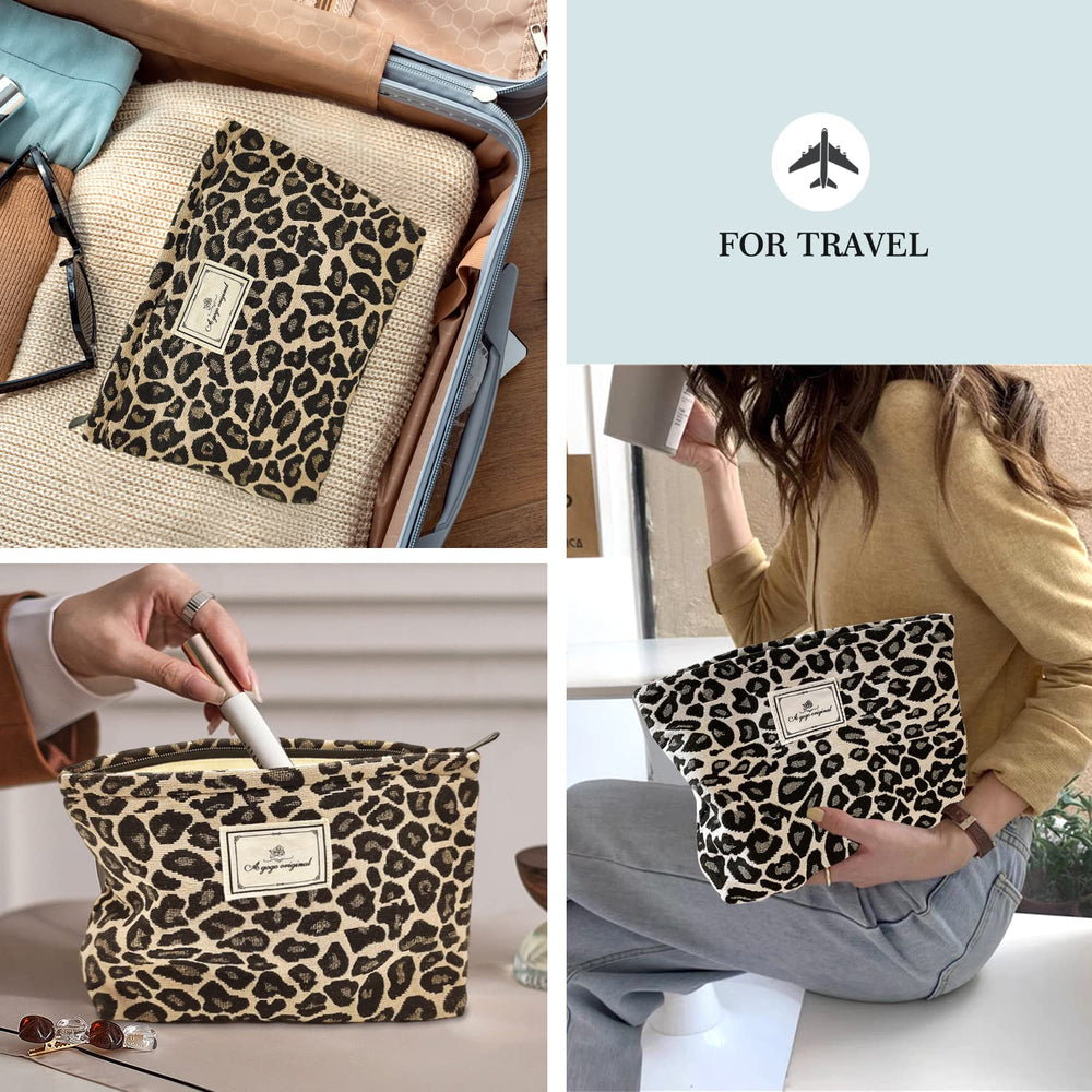 STARDW leopard makeup bag durable canvas lining for longevity and practicality
