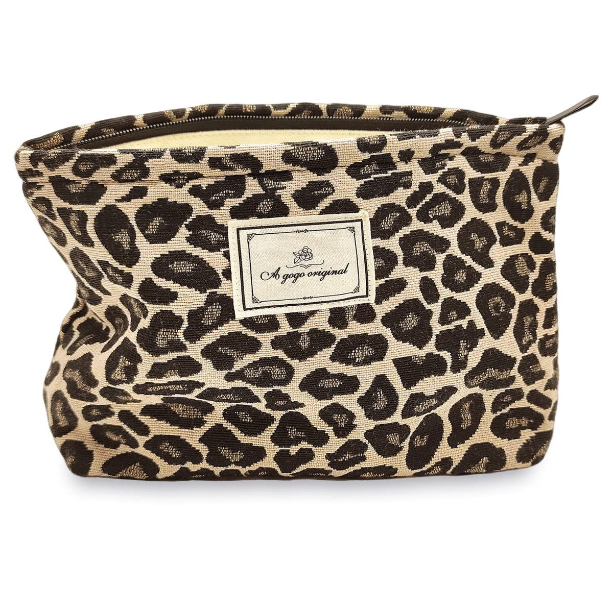 STARDW leopard makeup bag with open-top design for easy access to cosmetics