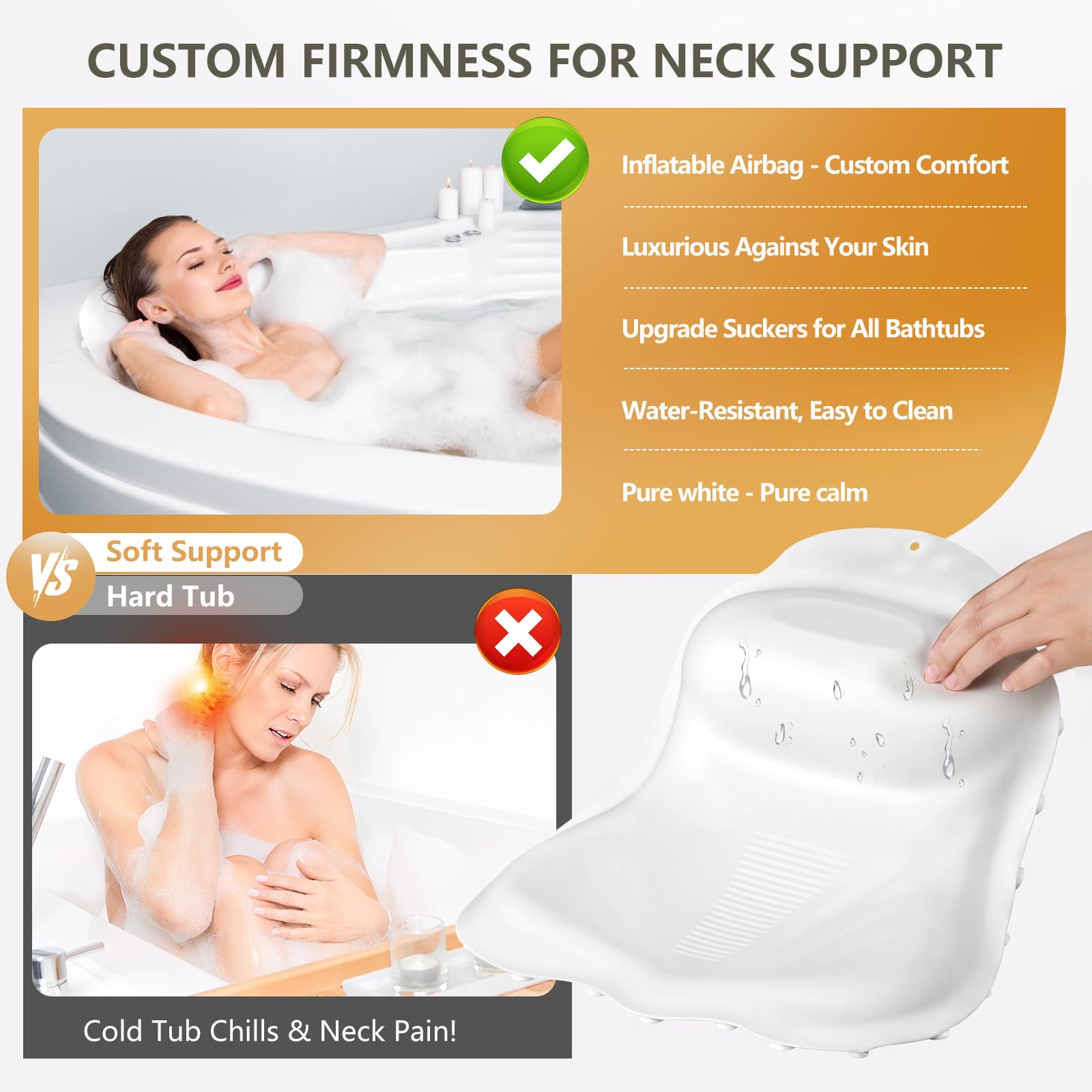 Almohada de baño Starotatess con apoyo de cuello ergonómico para relajación.