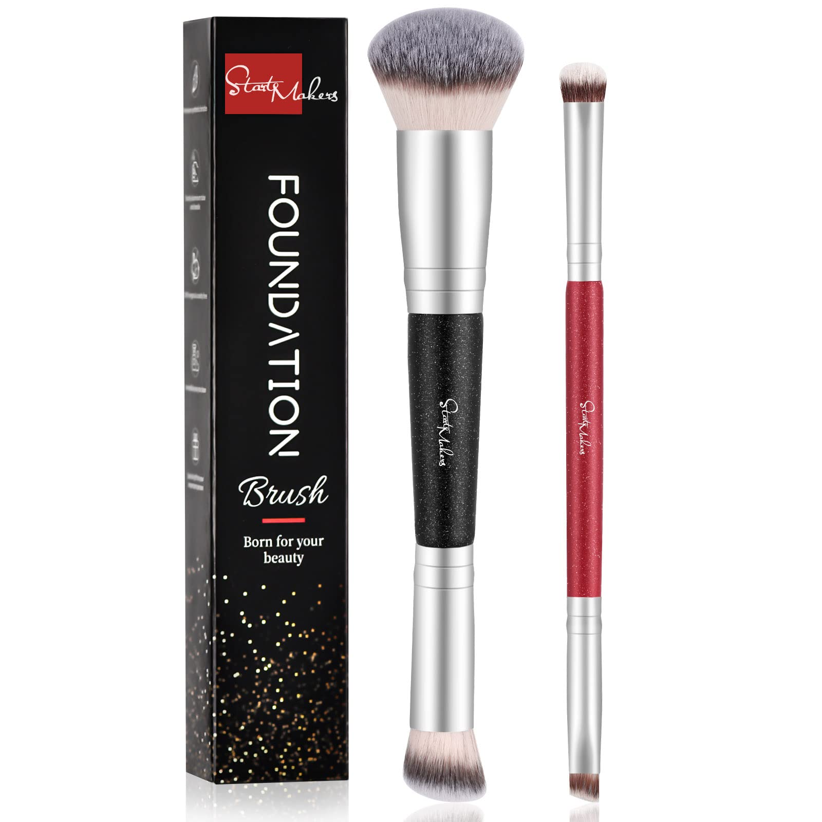 START MAKERS dual-ended foundation brush close-up for smooth, even coverage.