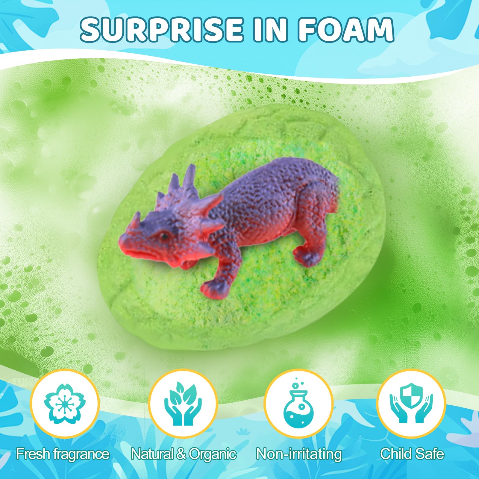 STARYAR bomba de baño dino-diseño unico ofrece experiencia sensorial colorida y suave fragancia.