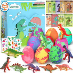 STARYAR dino egg bath bomb set with surprise toy inside for kids.
