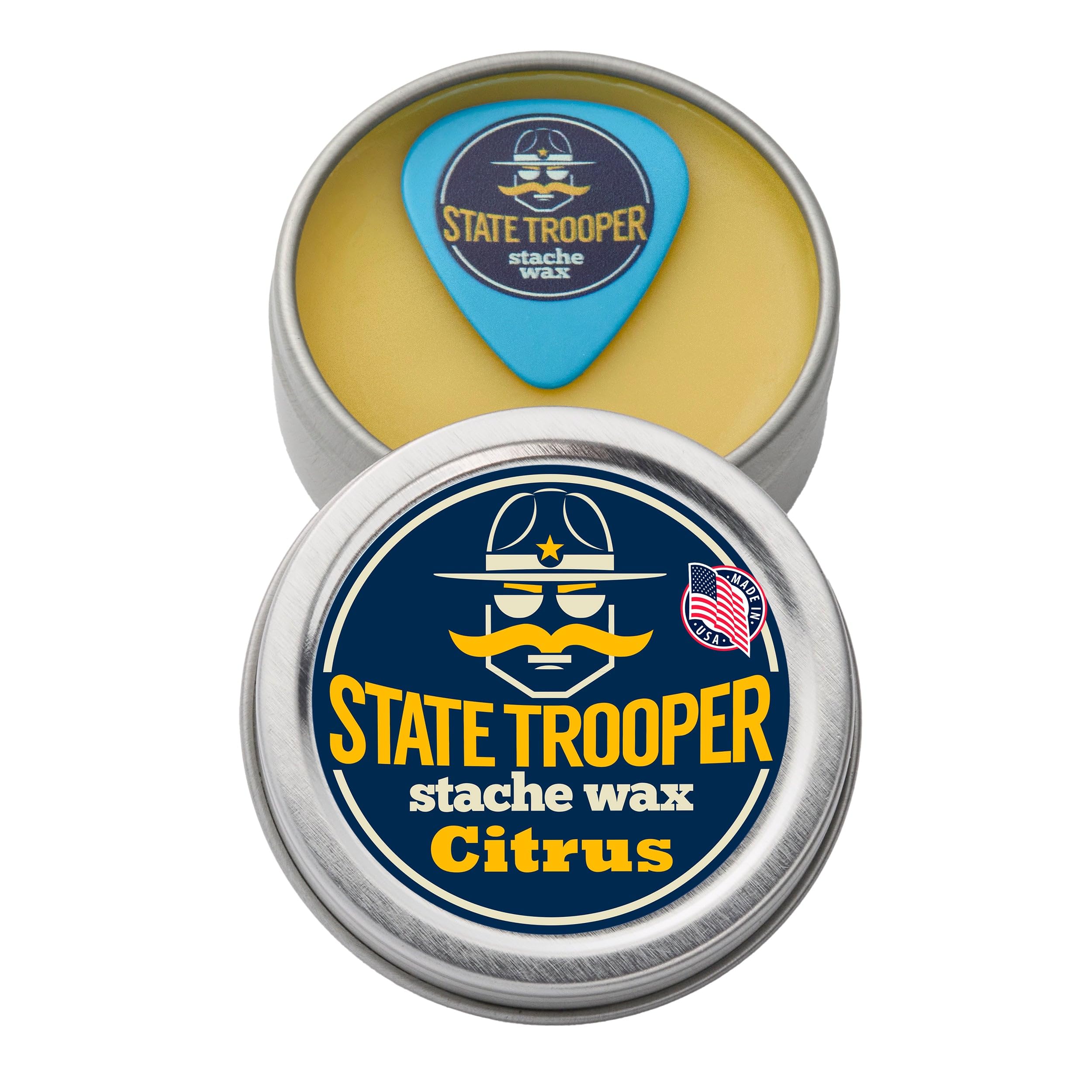 State Trooper Stache Wax in use on moustache during routine grooming