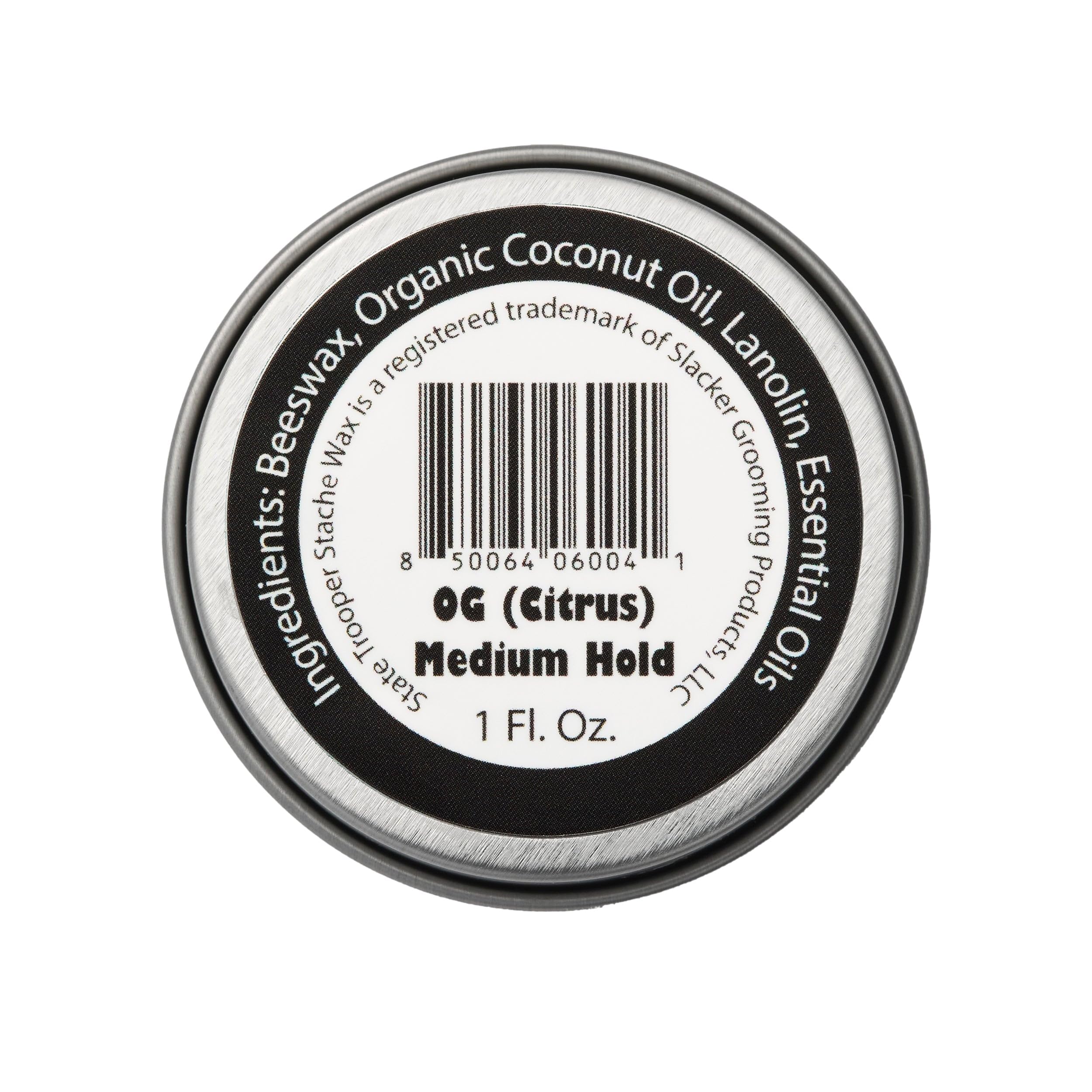 State Trooper Stache Wax packaging emphasizes citrus scent for daily grooming