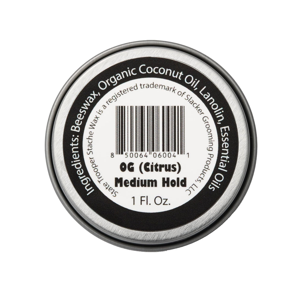 State Trooper Stache Wax packaging emphasizes citrus scent for daily grooming