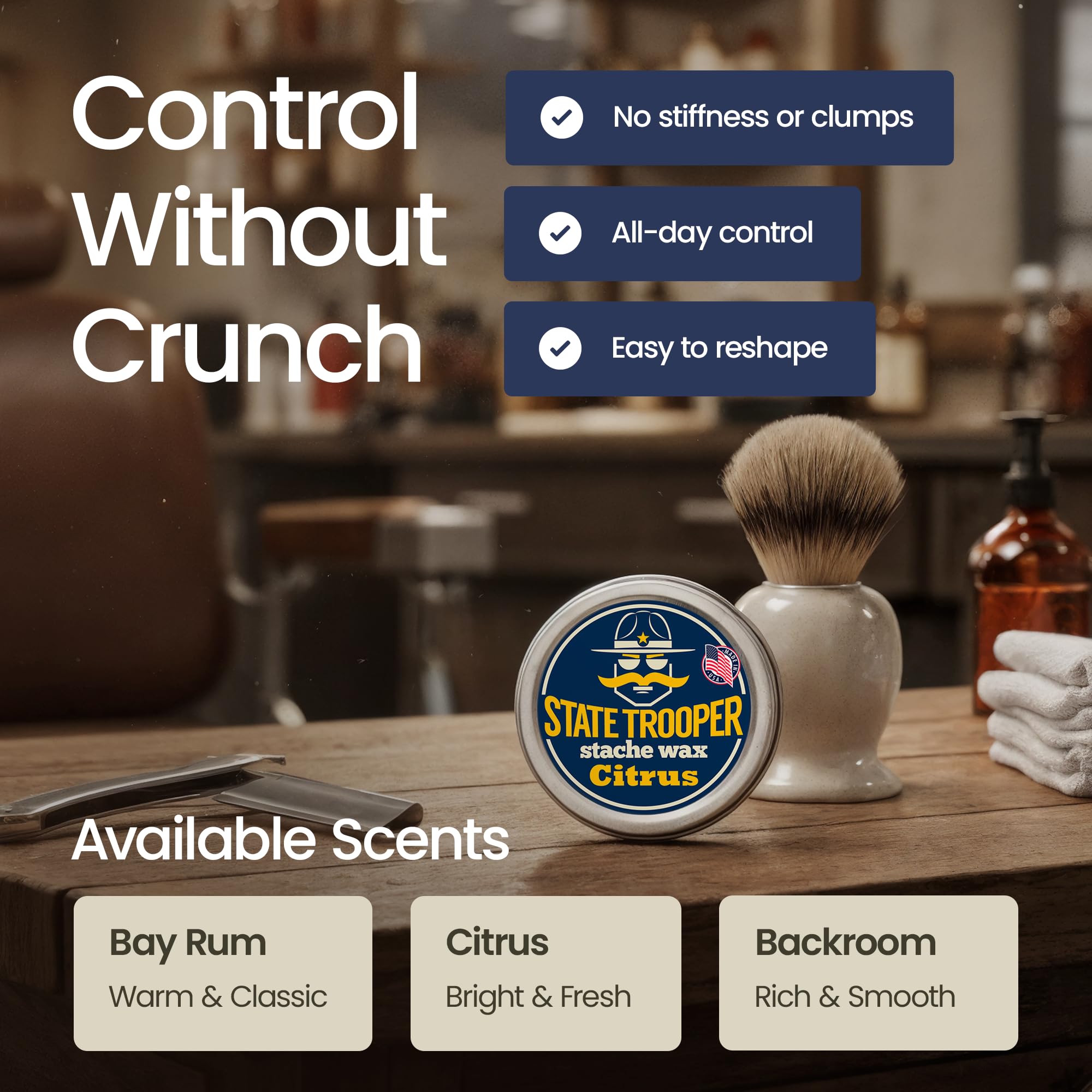 State Trooper Stache Wax travel tin in grooming kit for on-the-go care