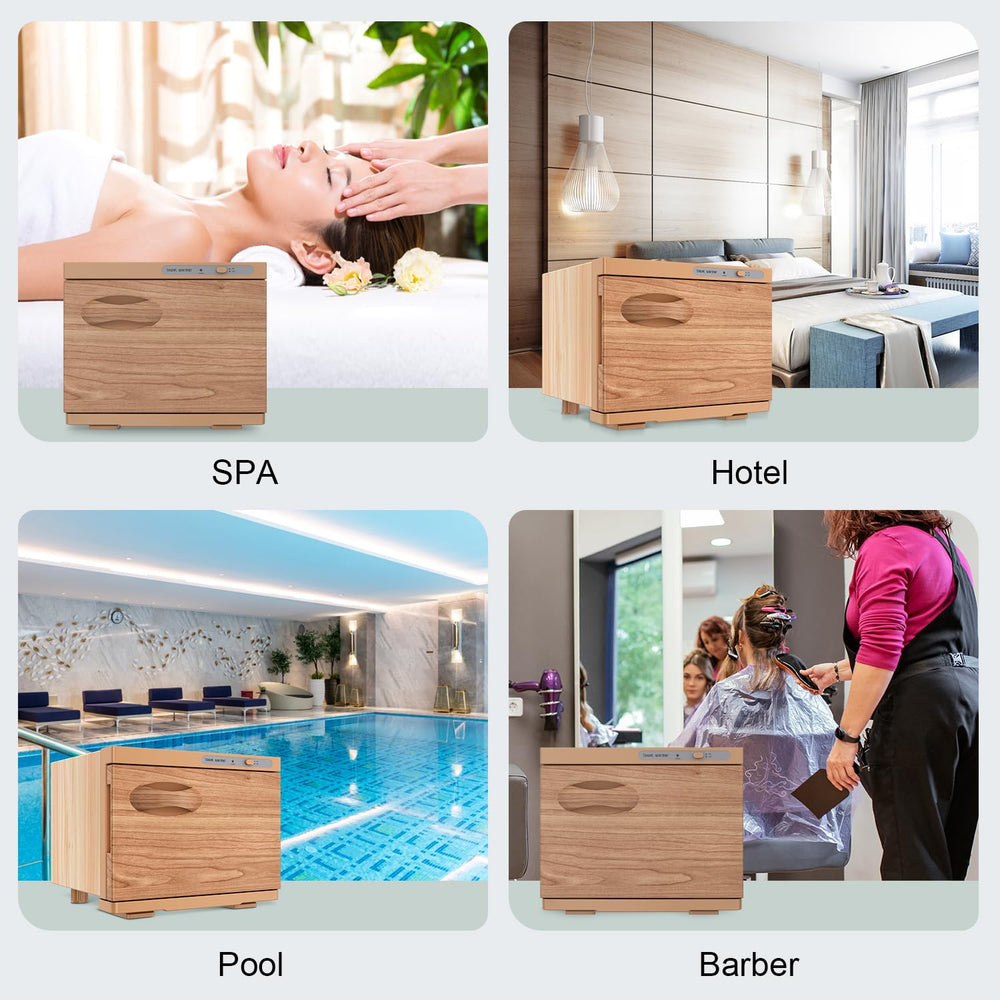 StateRiver towel warmer in-use scenario with warm towels for facial treatments