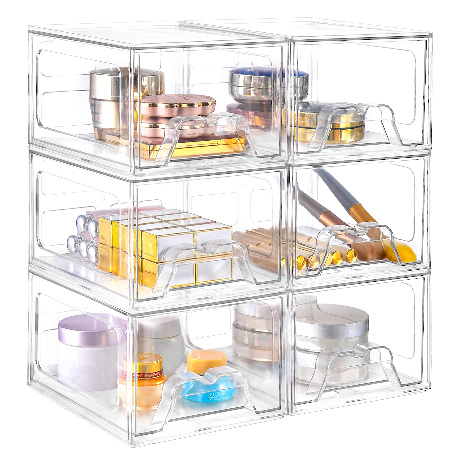 Stebopum stackable makeup organizer with six drawers for organized vanity.