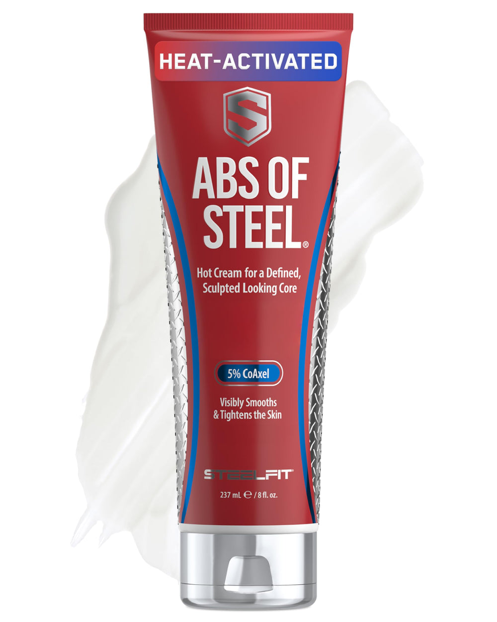 SteelFit Abs of Steel maximum definition cream bottle ready for a skin firming boost