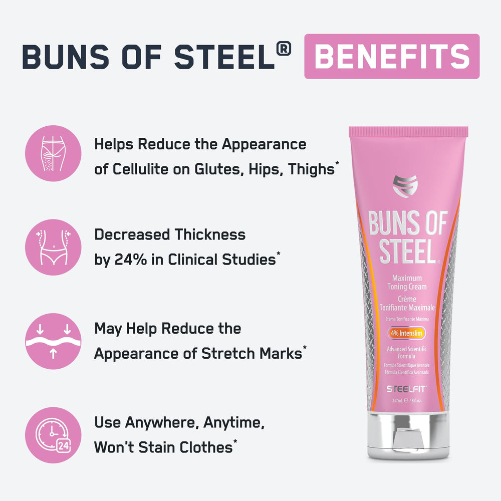 SteelFit Buns of Steel cream texture swatch demonstrates smooth, easy application.