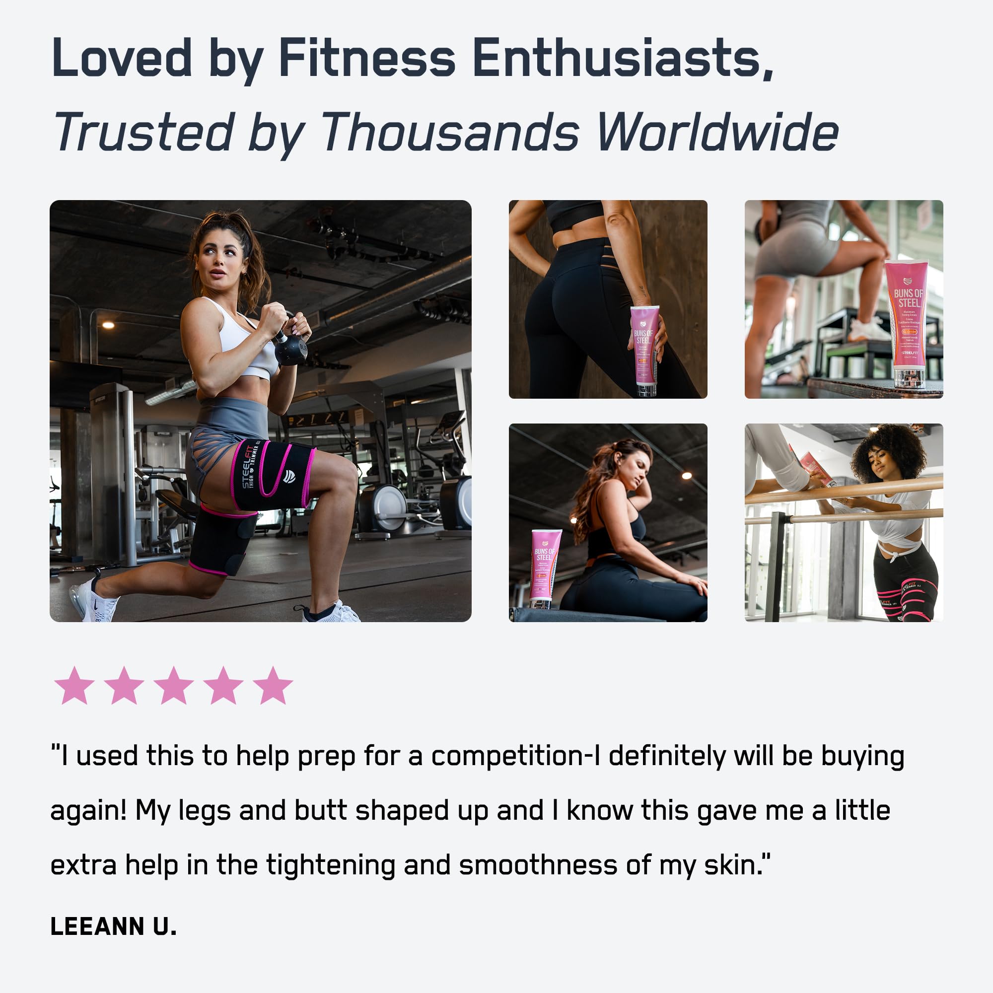 SteelFit Buns of Steel on glutes demonstrates toning and firmness potential.