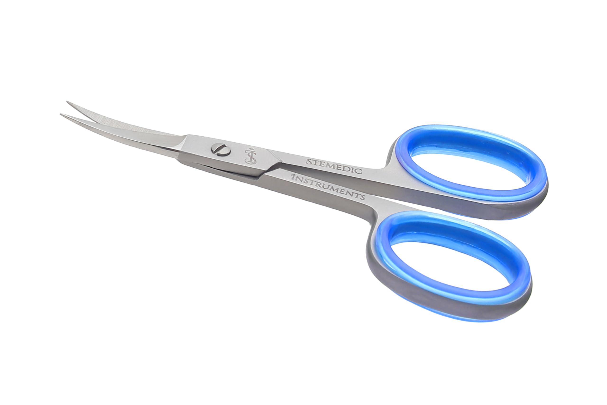 Stemedic Instruments blue mustache and beard scissors for detailed grooming.