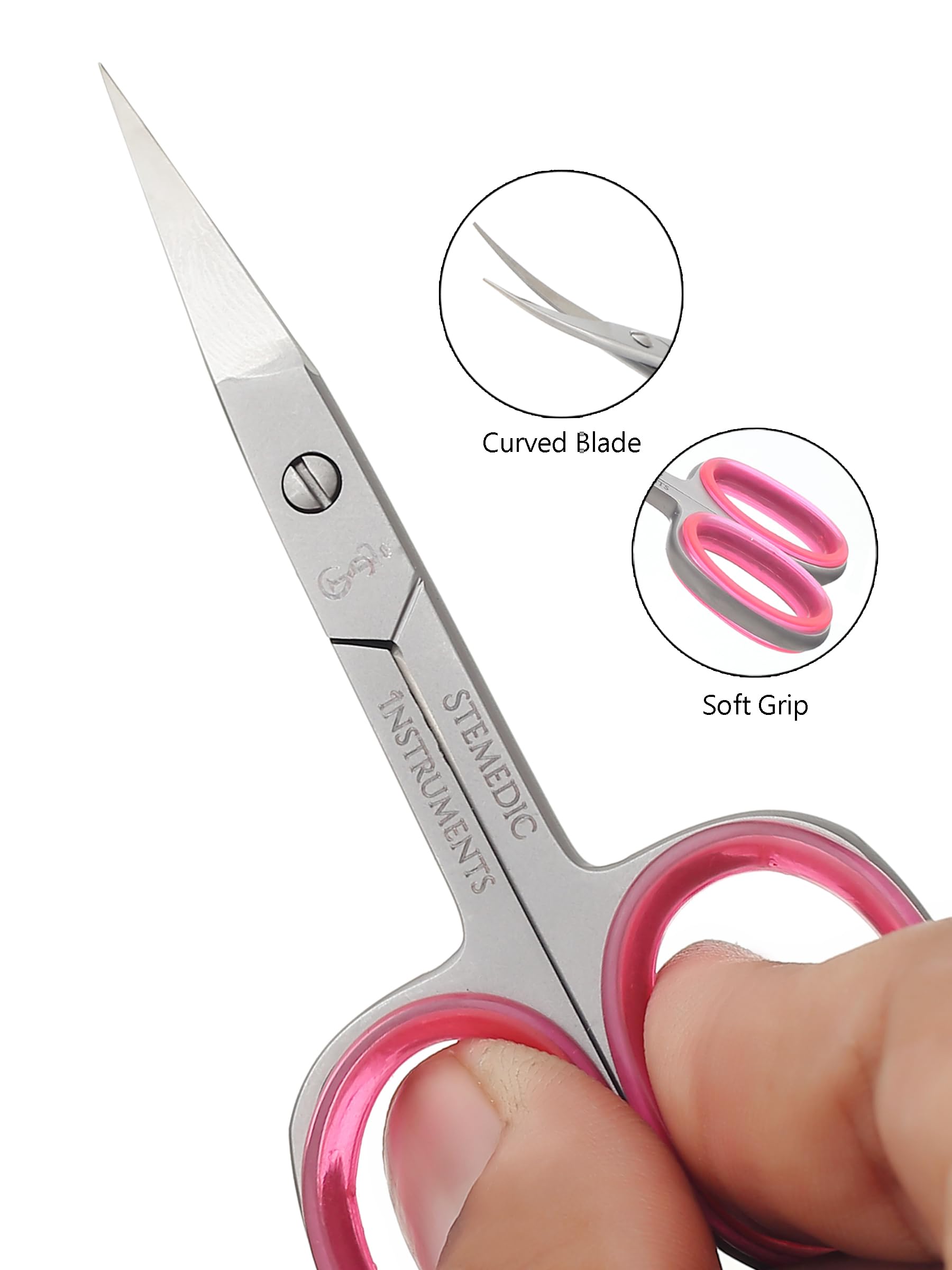 Stemedic Instruments curved-nose-hair close-up for easy nose hair trimming.