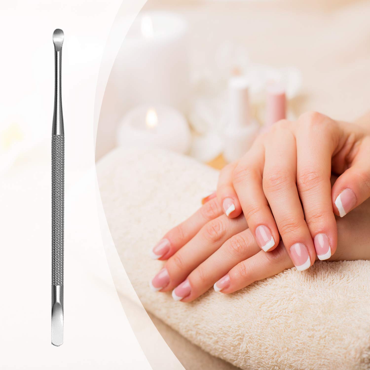 Sterling Beauty Tools spoon nail cleaner tip close-up for gentle cleaning