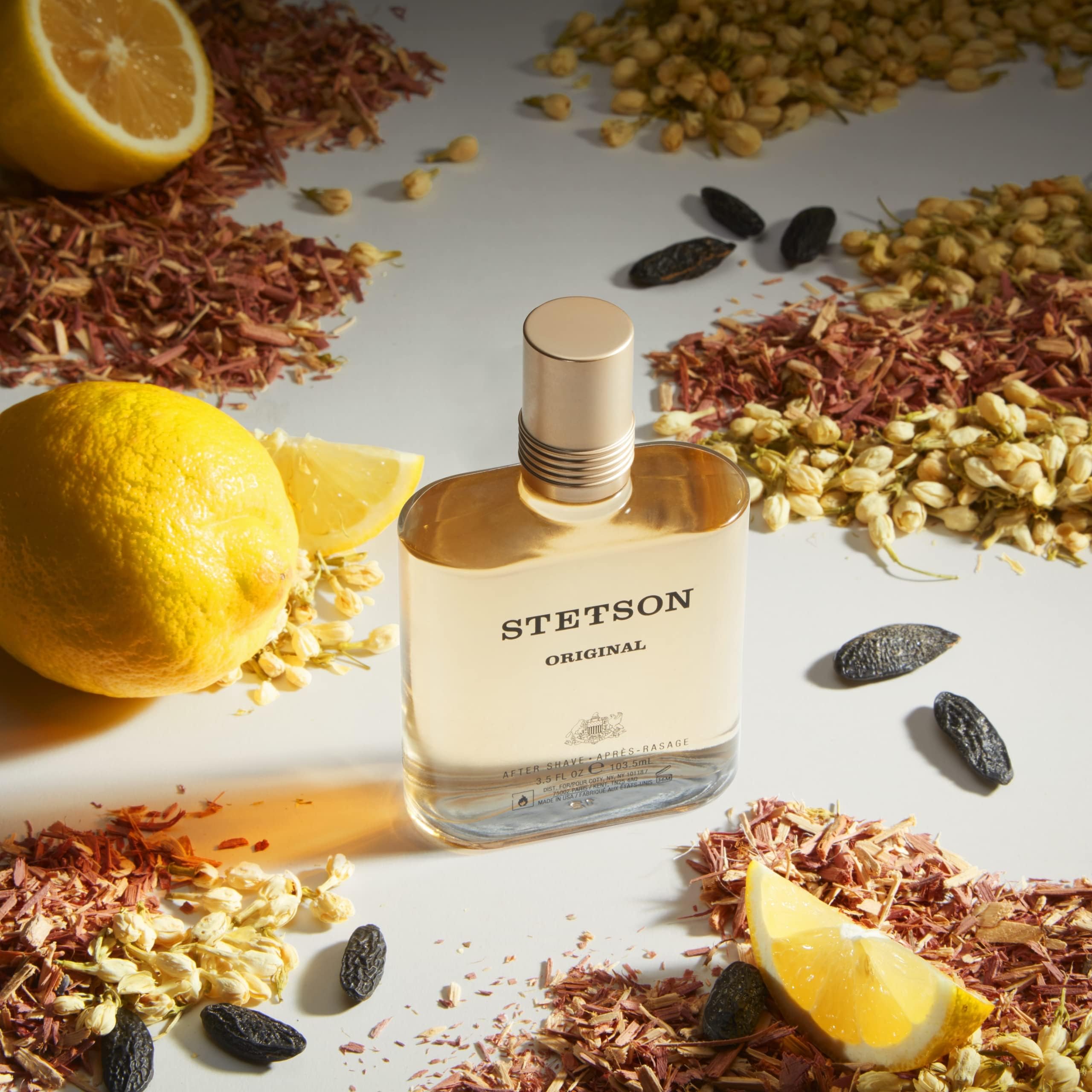 Stetson Original After Shave display evokes frontier-inspired sophistication.