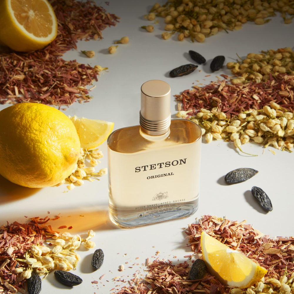 Stetson Original After Shave display evokes frontier-inspired sophistication.