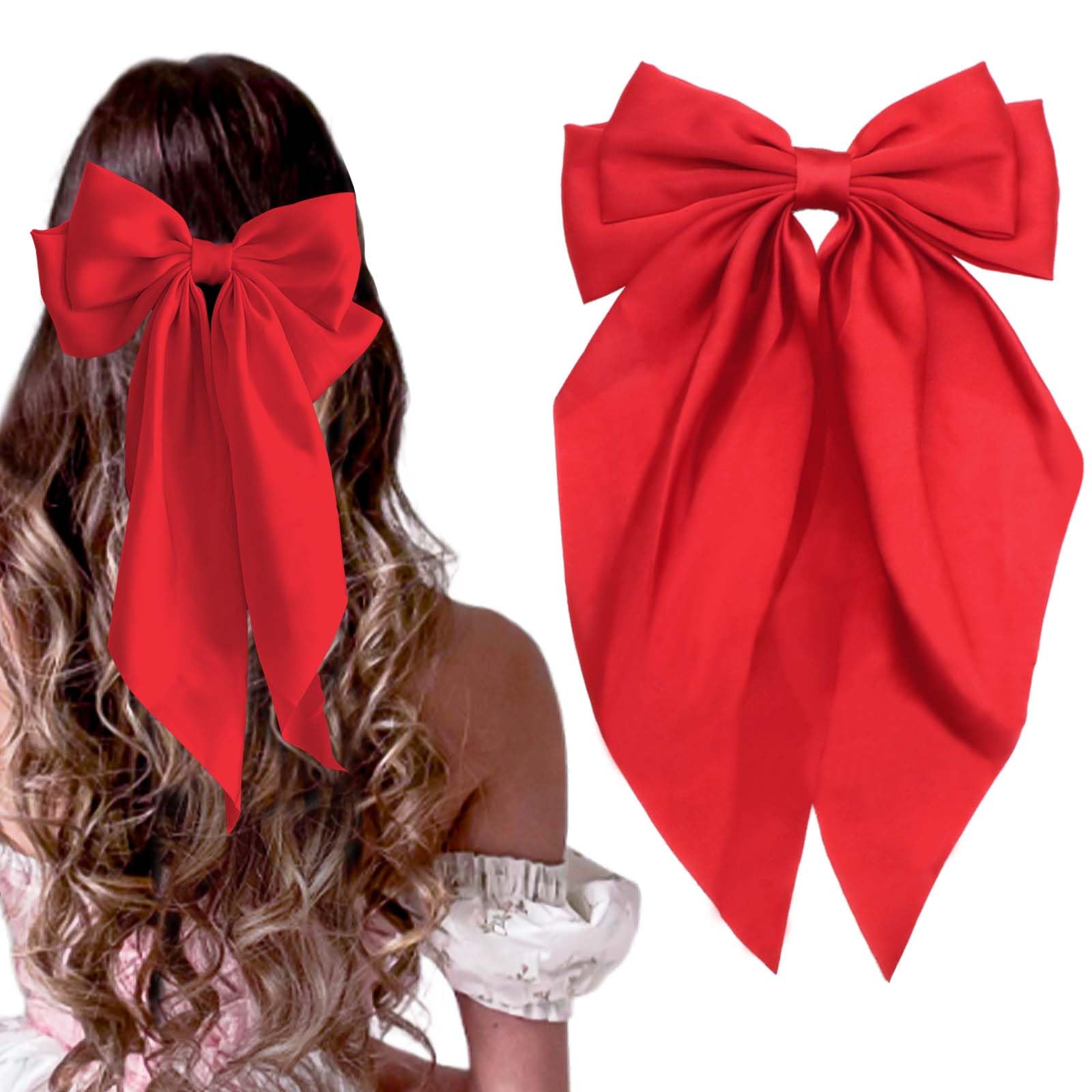STGDAK oversized red satin hair bow clip for an elegant look