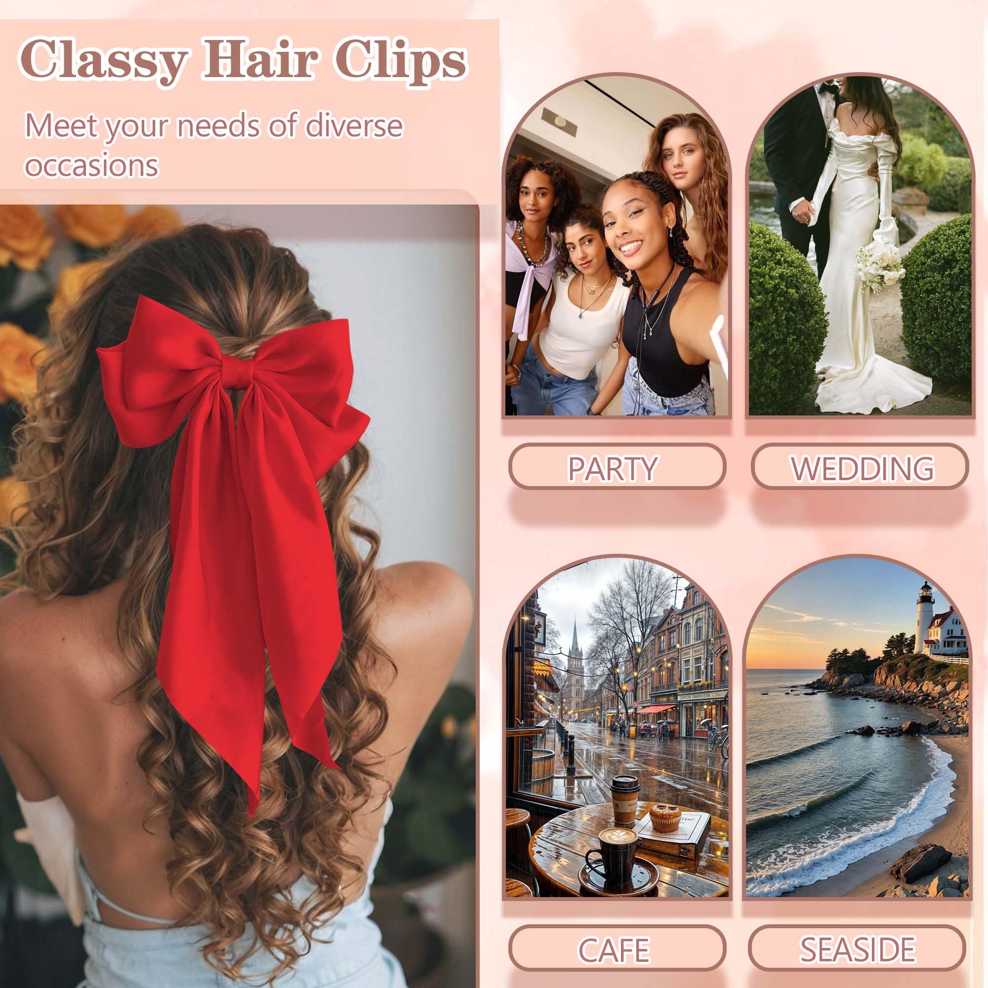STGDAK satin red bow clip suitable for girls, teens, and women