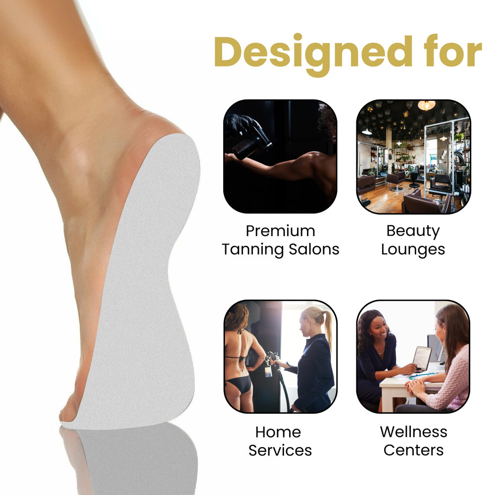 STICKONFEET hygienic pads contribute to a tidy, client-friendly spray tanning experience.