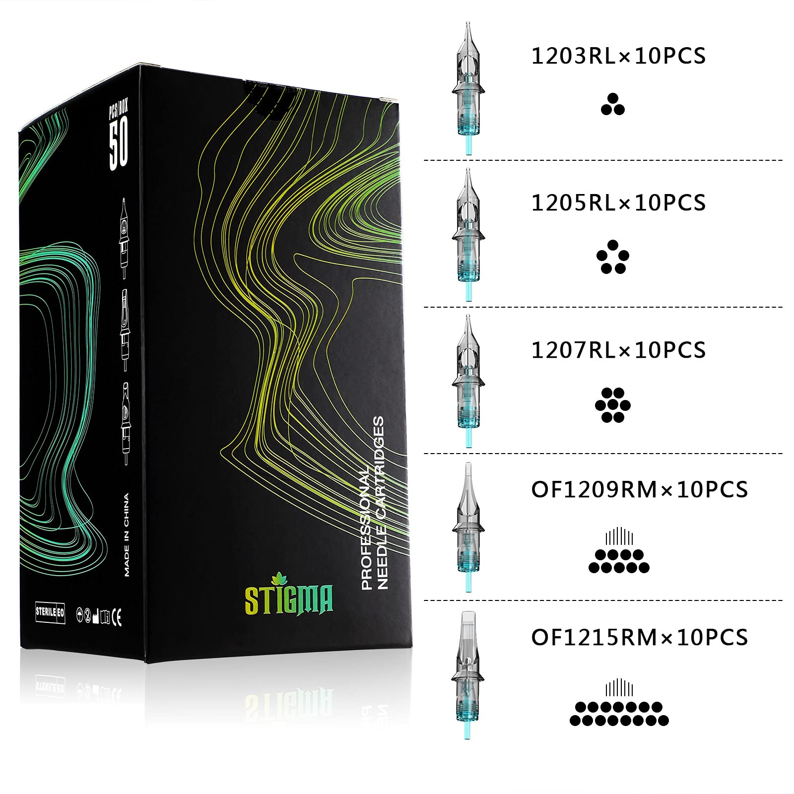 STIGMA Aquamarine Knight aguja 1205RL, resultados consistentes para trazos finos.
