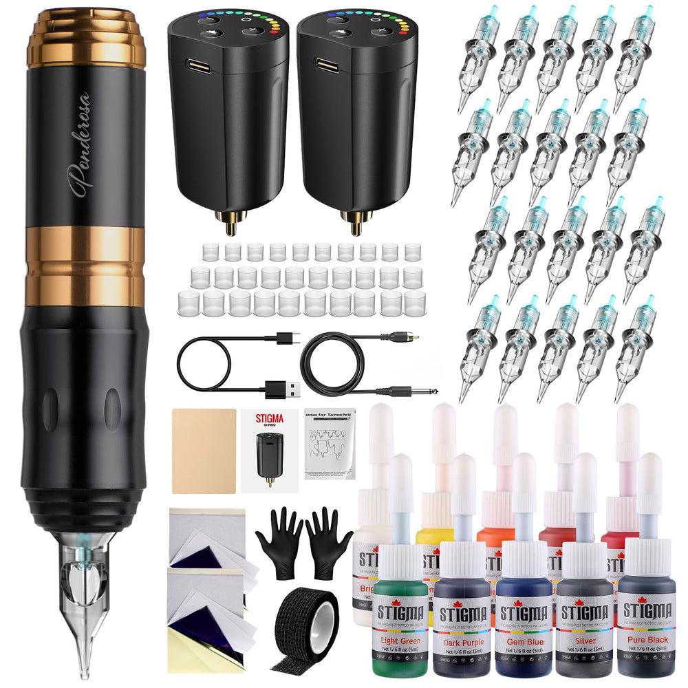STIGMA wireless tattoo gun kit with pro short pen for portable, precise outlining.