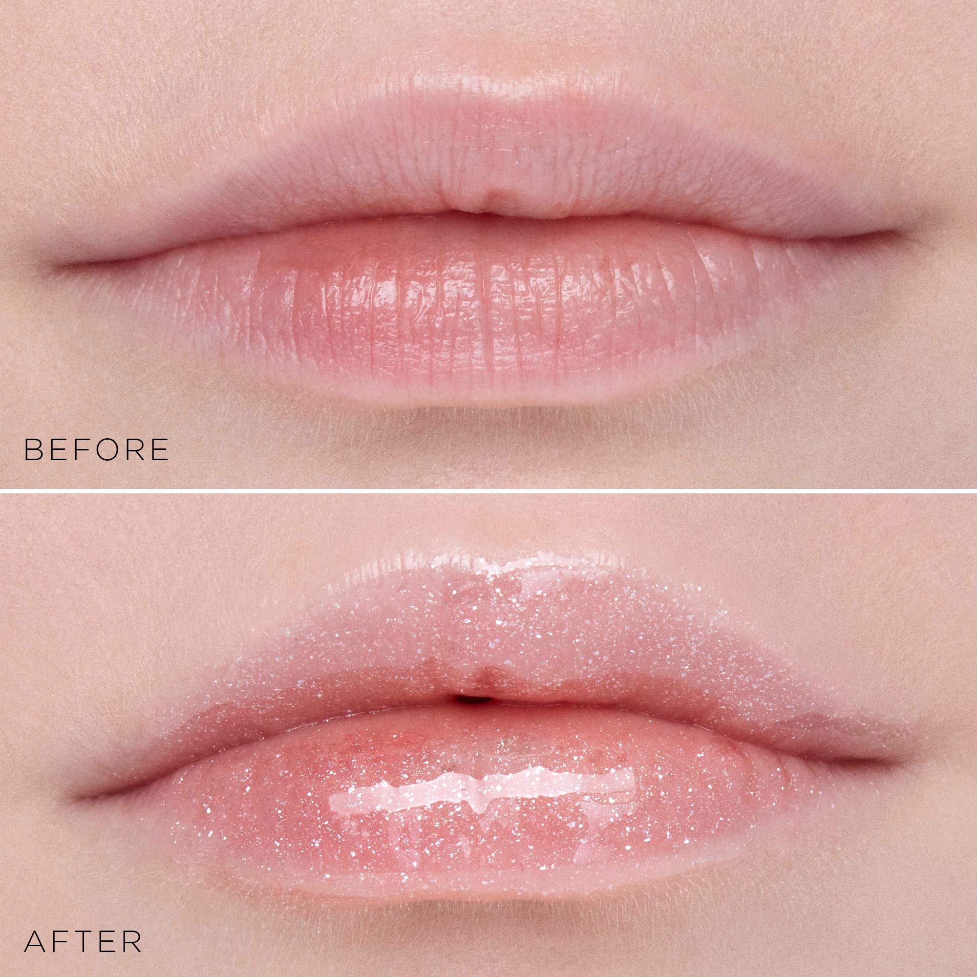 Lip-gloss application shot showing smooth, defined pout.