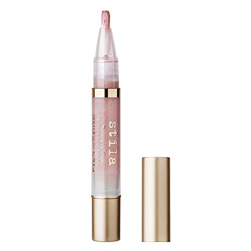 Swatch of Kitten shade showing sparkles and vibrant color on lips.