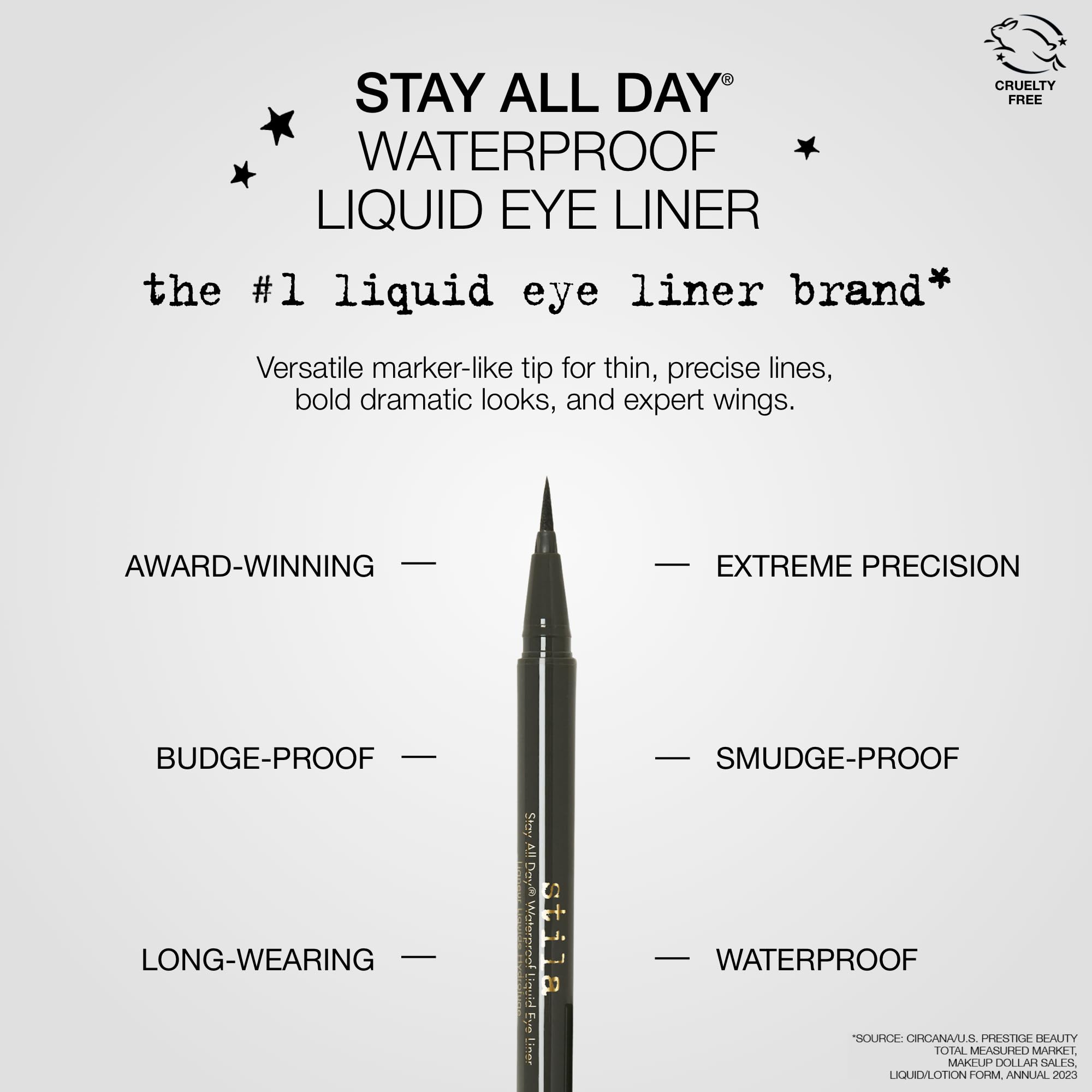 Stila satin finish eyeliner on eyelid creates defined looks.